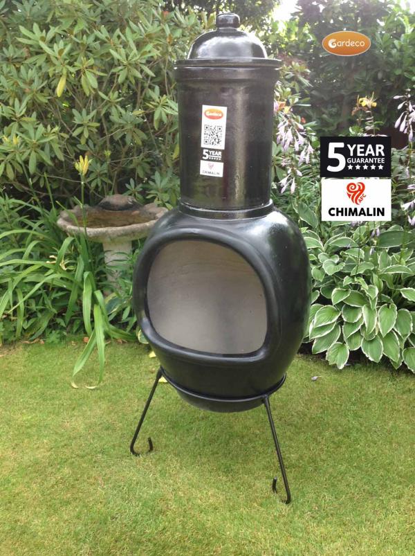 Asteria XL Chimalin AFC chimenea in glazed black, including lid & stand