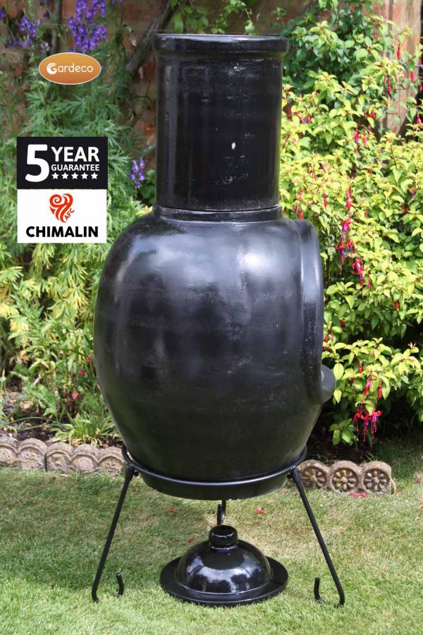 Asteria XL Chimalin AFC chimenea in glazed black, including lid & stand