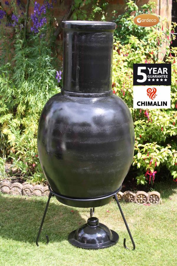 Asteria XL Chimalin AFC chimenea in glazed black, including lid & stand