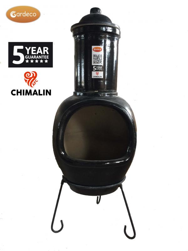 Asteria XL Chimalin AFC chimenea in glazed black, including lid & stand