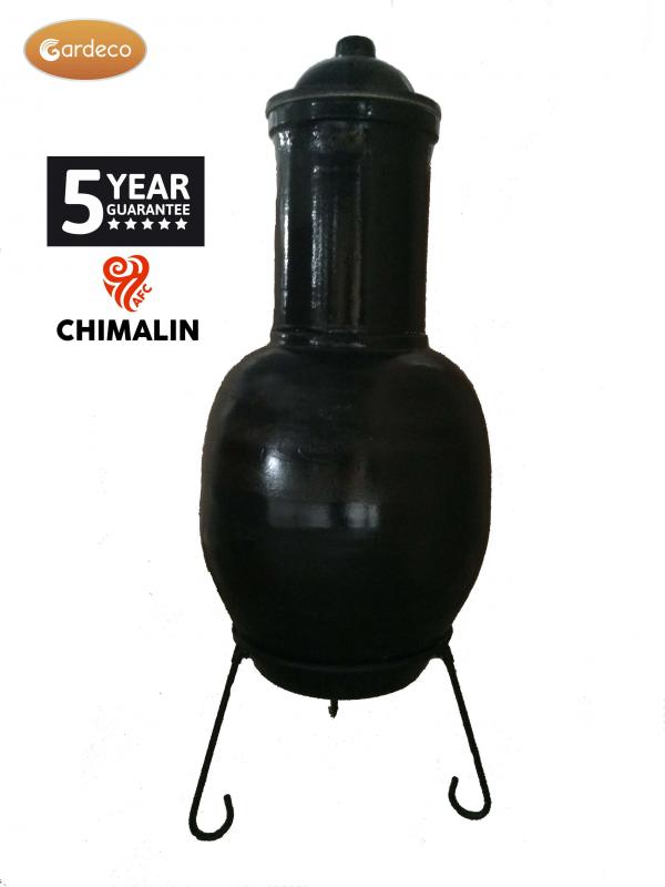 Asteria XL Chimalin AFC chimenea in glazed black, including lid & stand