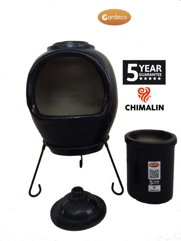 Asteria XL Chimalin AFC chimenea in glazed black, including lid & stand