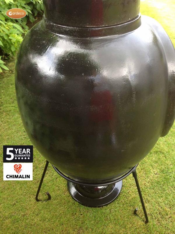 Asteria XL Chimalin AFC chimenea in glazed black, including lid & stand