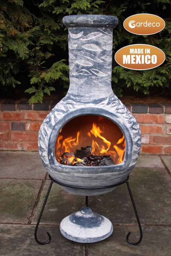 Olas XL Mexican Chimenea in Bluey Grey