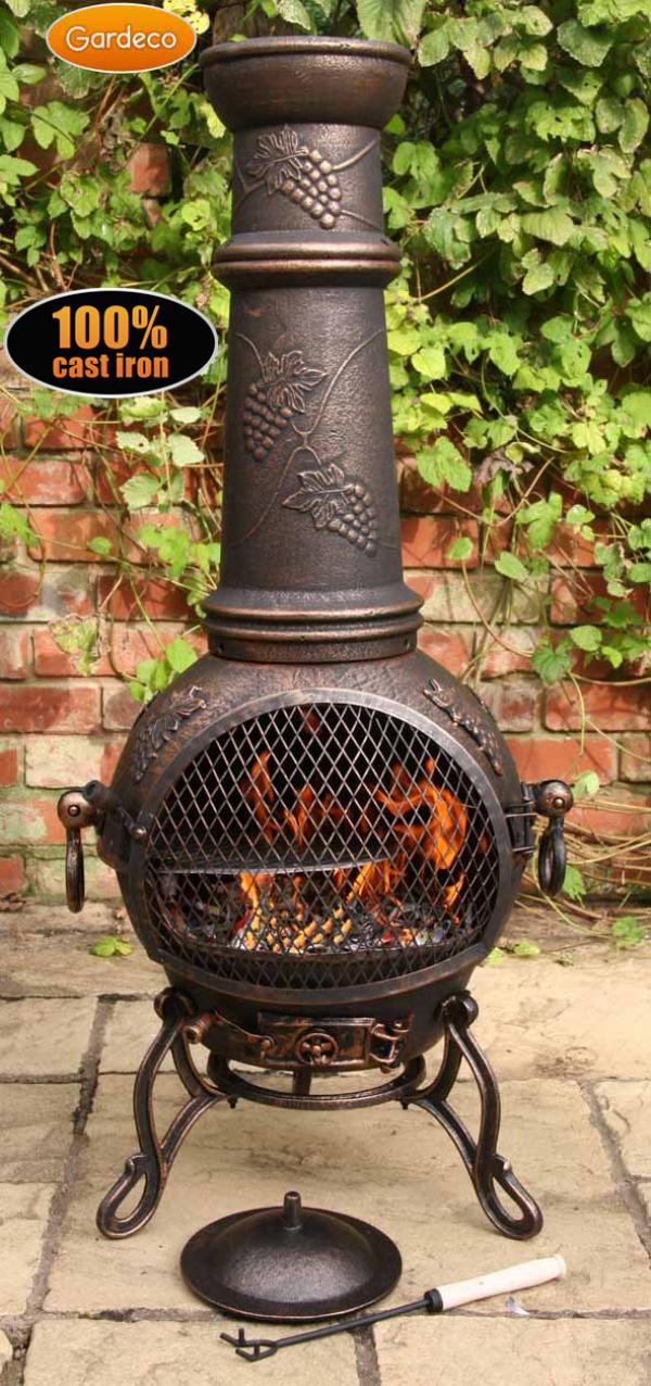 Toledo XL Cast Iron Chimenea in Bronze with Grapes