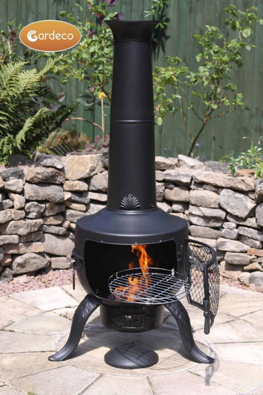 Large Tia Chimenea in Black including BBQ Grill