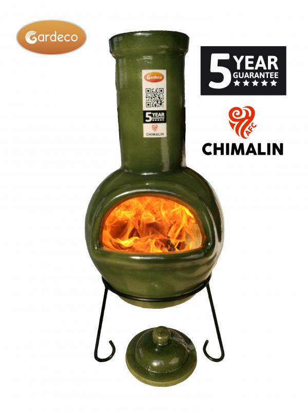 Sempra large Chimalin AFC chimenea in glazed green, including lid & stand