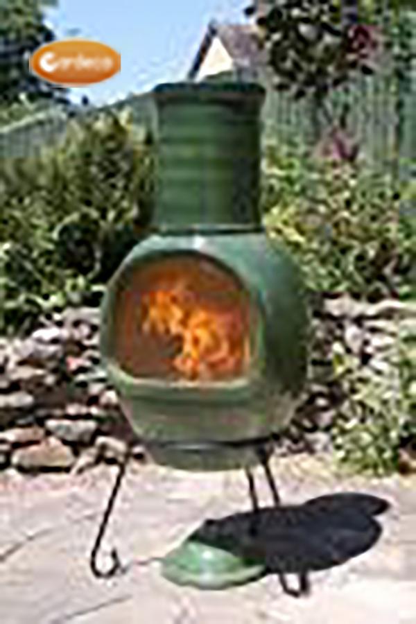 Asteria XL Chimalin AFC chimenea in glazed green, including lid & stand