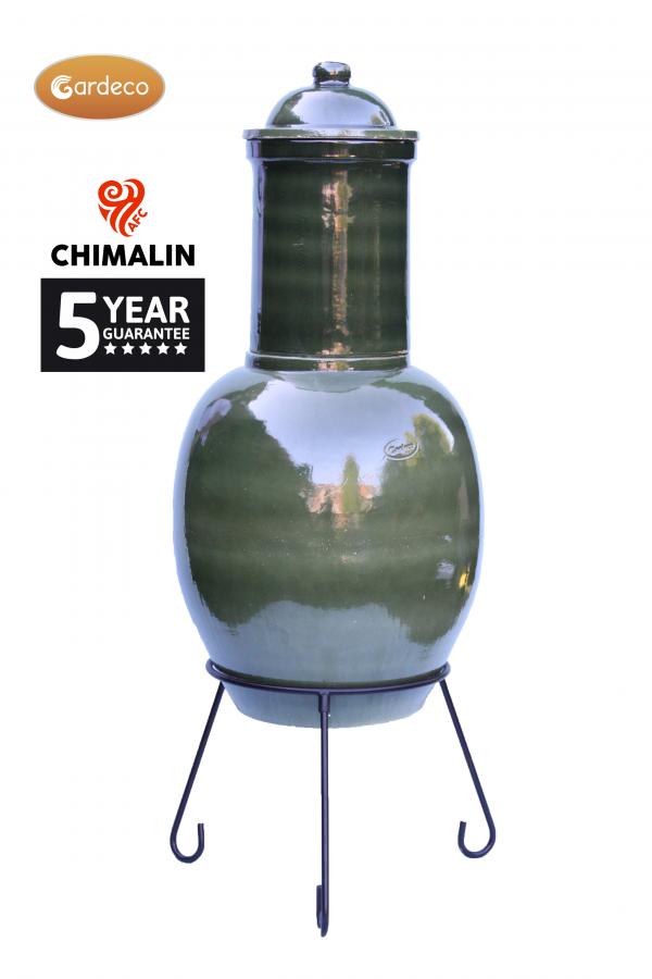 Asteria XL Chimalin AFC chimenea in glazed green, including lid & stand