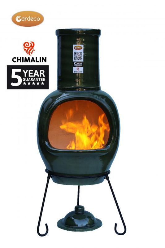 Asteria XL Chimalin AFC chimenea in glazed green, including lid & stand