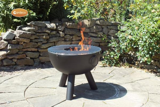 CASA black steel fire bowl 50 cm diameter including BBQ grill