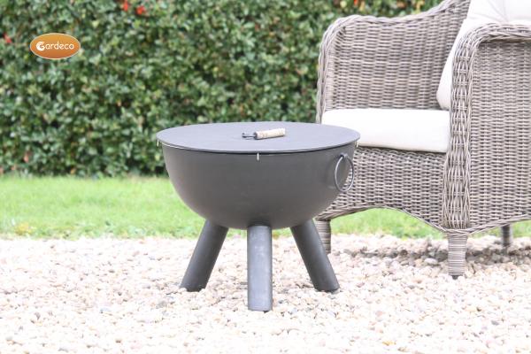 CASA black steel fire bowl 50 cm diameter including BBQ grill