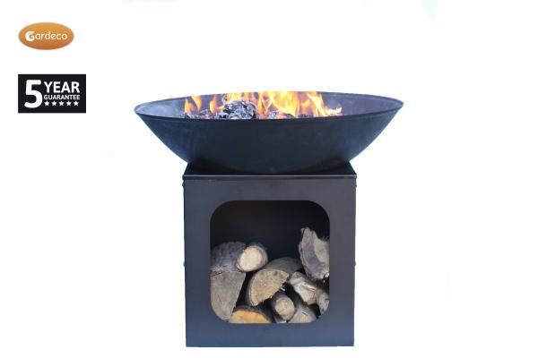 Isla large cast iron fire bowl with log store