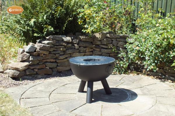 CASA black steel fire bowl 50 cm diameter including BBQ grill