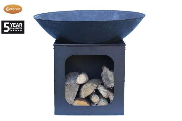 Isla large cast iron fire bowl with log store