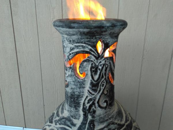 Wyre EL Dragon chimenea with cut-outs to see flames charcoal colour including stand and lid