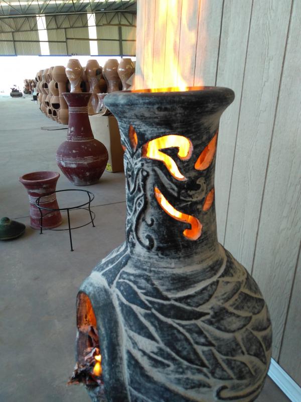 Wyre EL Dragon chimenea with cut-outs to see flames charcoal colour including stand and lid