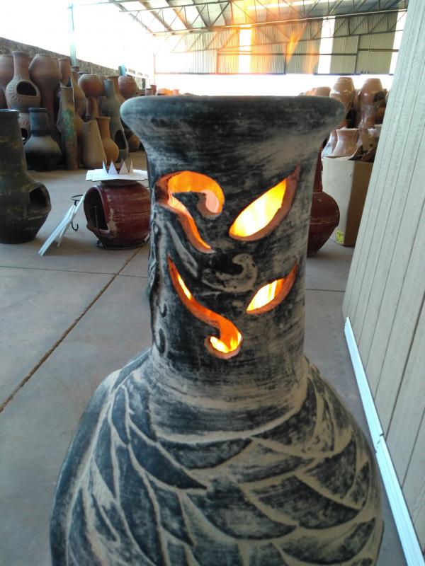 Wyre EL Dragon chimenea with cut-outs to see flames charcoal colour including stand and lid