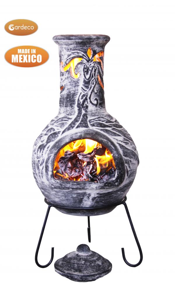 Wyre EL Dragon chimenea with cut-outs to see flames charcoal colour including stand and lid