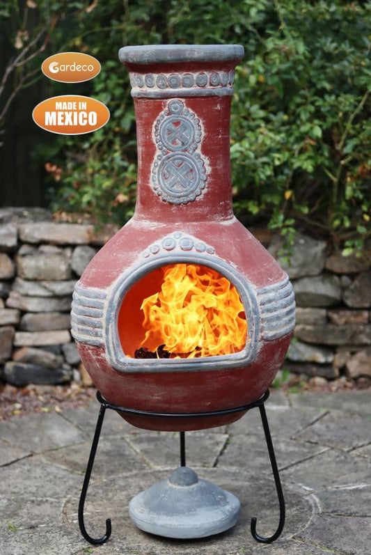 Azteca X-Large Mexican Chimenea in Red and Grey