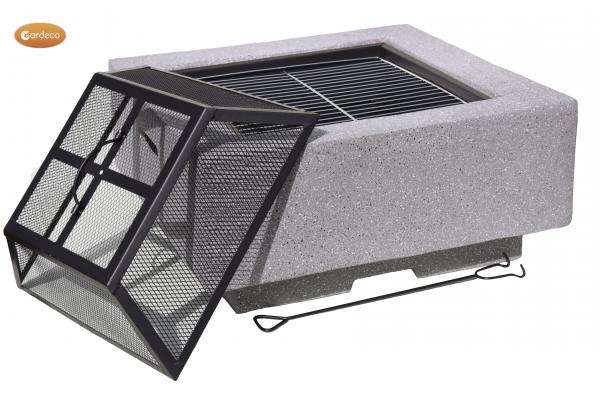 Cubo square garden fire pit in dark grey inc. BBQ grill and mesh guard