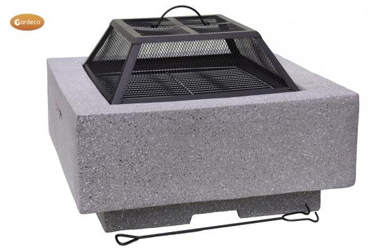 Cubo square garden fire pit in dark grey inc. BBQ grill and mesh guard