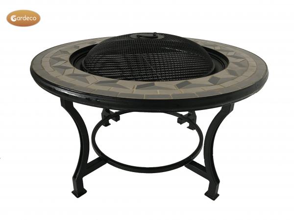 Tile Mosaic Firepit Table including BBQ Grill and matching closing lid in contemporary grey