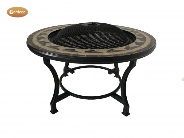 Tile Mosaic Firepit Table including BBQ Grill and matching closing lid in contemporary grey