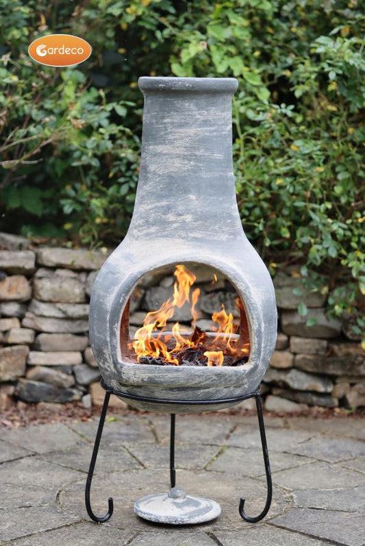 Extra-large Mexican Chimenea Dos Bocas (with two mouths) in grey including stand and lid