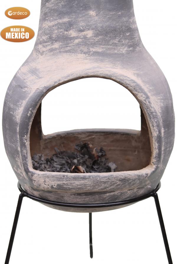 Extra-large Mexican Chimenea Dos Bocas (with two mouths) in grey including stand and lid