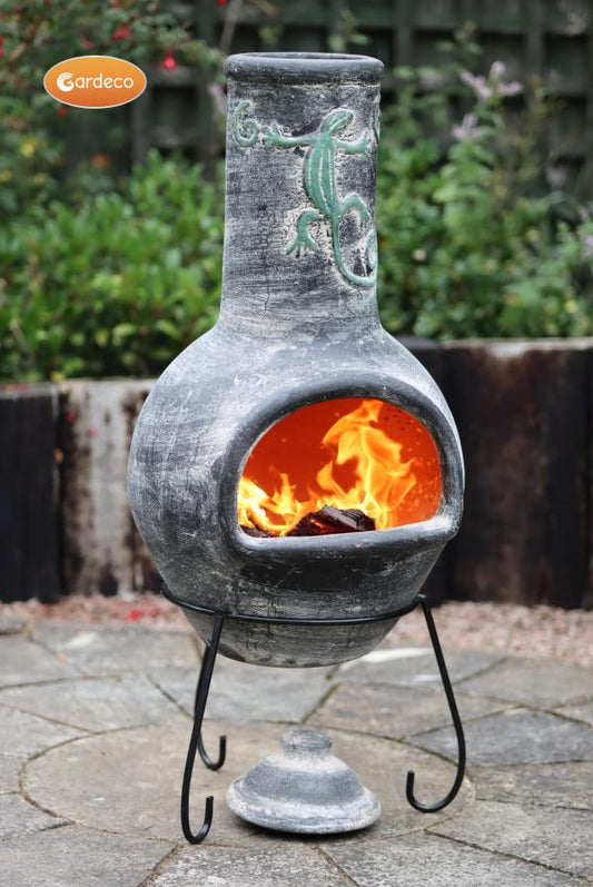 Iguana Large Mexican Chimenea in Grey