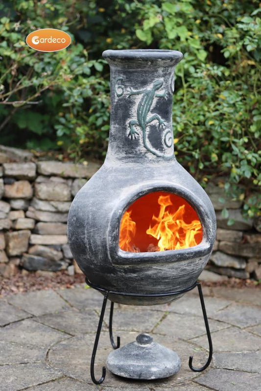 Extra-large Iguana Mexican Chimenea in grey