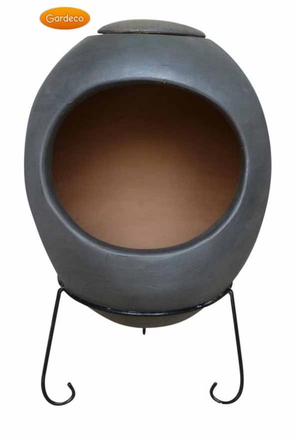 Ellipse XL Mexican Chimenea with glazed effect in charcoal grey