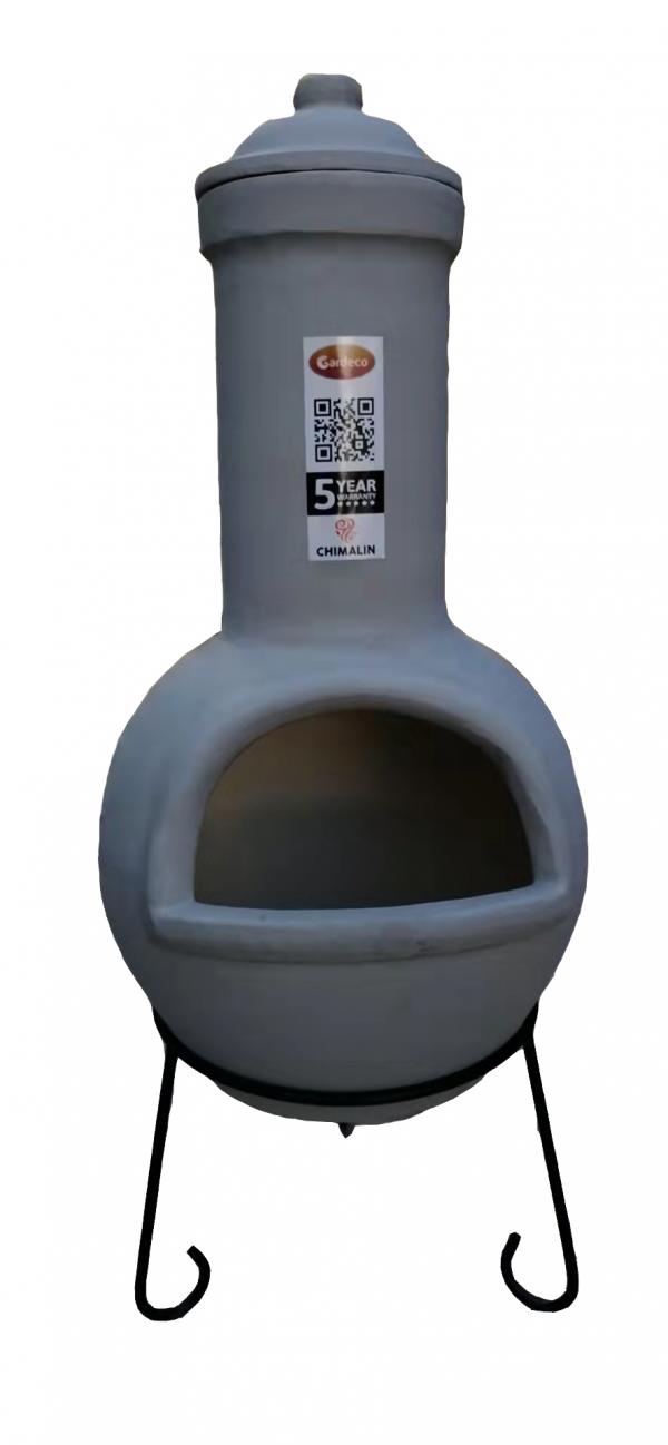 Sempra large Chimalin AFC chimenea in glazed light grey, including lid & stand